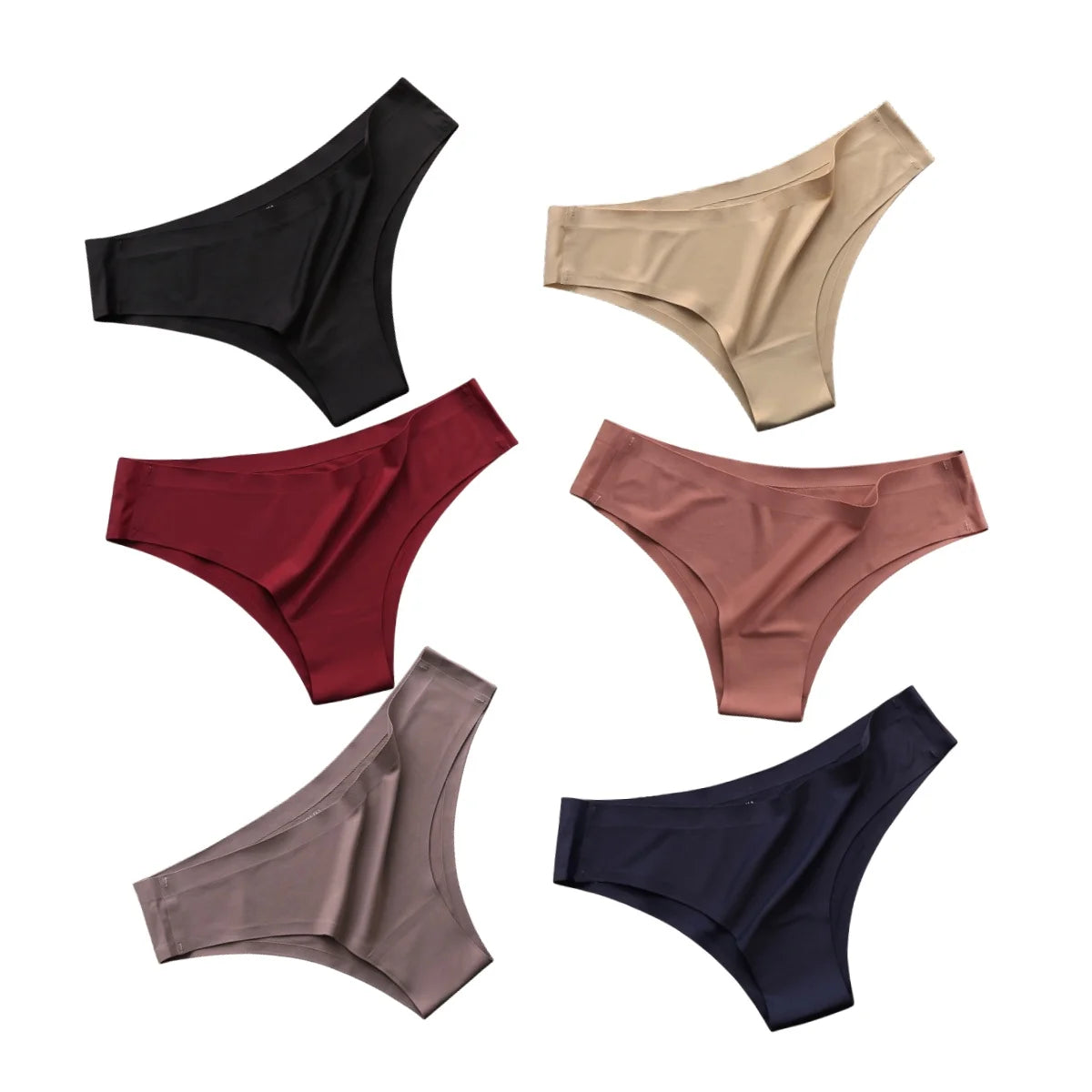 6Pcs/Set Ice Silk Panties Women Seamless Underwear Brazilian Underpants Low Waist G-string Female Solid Color Ultra-thin Briefs