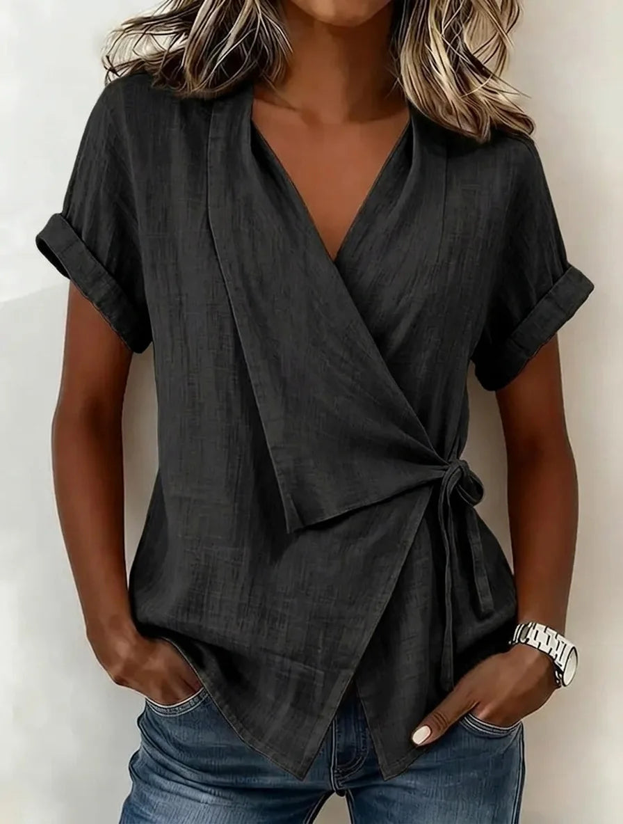 2026 Spring and Summer Cross-border European and American New Style Casual Solid Color Stand-up Collar Tie-up Asymmetrical Loose