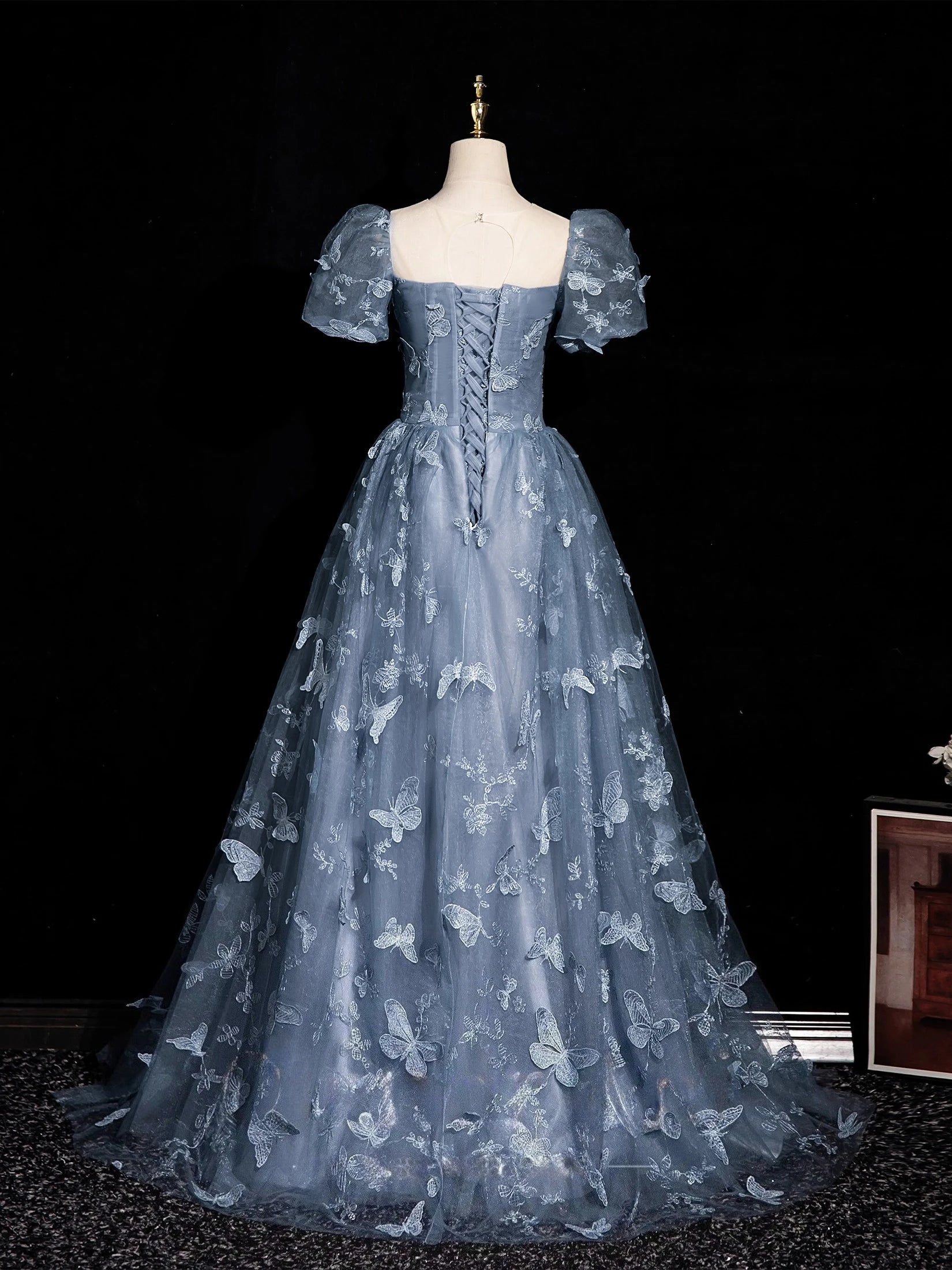 Tulle 3D Butterfly Prom Dresses for Women Formal Evening Party Dress Blue Dress Dress Adult Ceremony Birthday Graduation