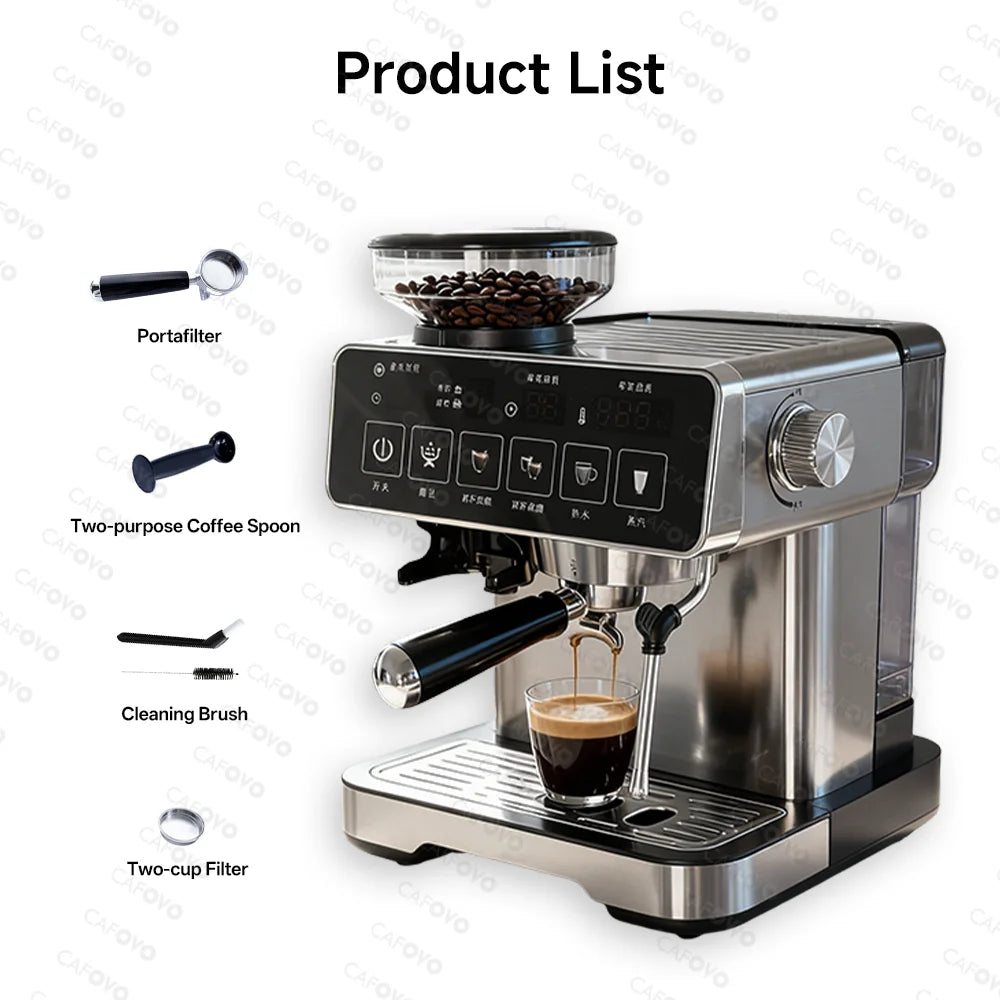 CAFOVO E136 3-in-1 20Bar Espresso Machine with Grinder and Steam Wand PID Temperature Control Coffee Maker for Home Barista 220V