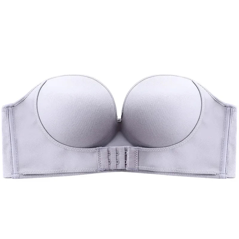 Front buckle invisible women's non-slip small push-up bra with a breathable strapless glossy bra cover