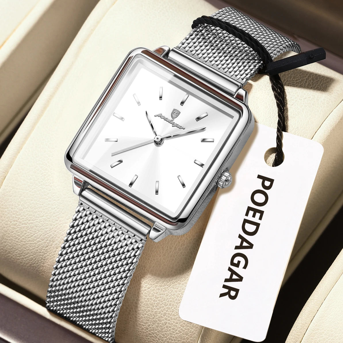 POEDAGAR Fashion Brand Ladies Wristwatch Waterproof Mesh Stainless Steel Woman Watch Elegant Square Quartz Women's Watches Reloj