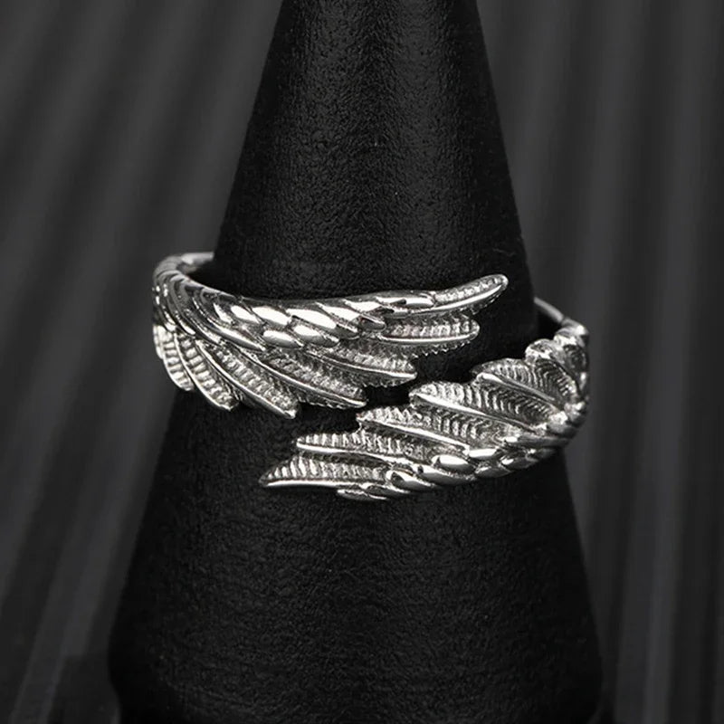 Angel Demon Wings Creative Ring Sterling Retro Adjustable for Men Women Silver-colored jewelry suitable for daily wear