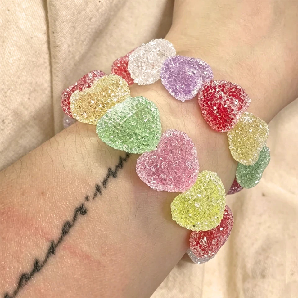 ZAKOL Dopamine Colorful Love Candy Resin Necklace Bracelet Sweet Cute Exaggerated Necklaces Collarbone Chain Accessories Gift