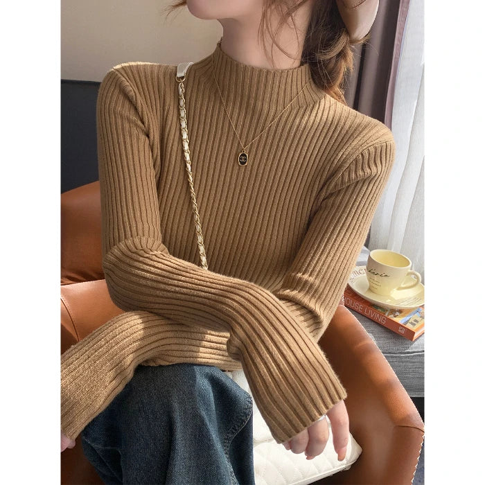 Solid Color Slim Tops Chic Autumn Winter 2026 Pullovers Women Long Sleeve Casual Turtleneck Warm Basic Sweater Knit Jumpers