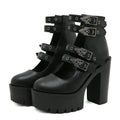 Gdgydh Goth Style Women Block Heels for Halloween Fashion Buckle Strap Dress Pumps Platform Mary Jane Shoes Stylish Back Zipper