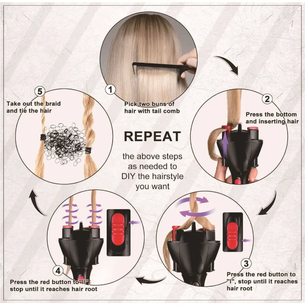 360 Degree Rotating Automatic Hair Braider Machine Two Strand Twist Braid Maker Electric Hair Styling Tool for Women Girls
