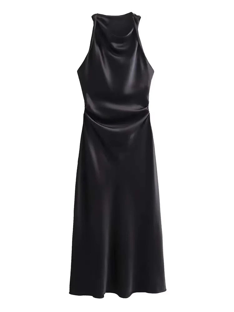 Satin Long Dresses for Women 2026 Summer Slip Midi Dress Woman Sexy Evening Party Dress Sleeveless Female Elegant Dresses