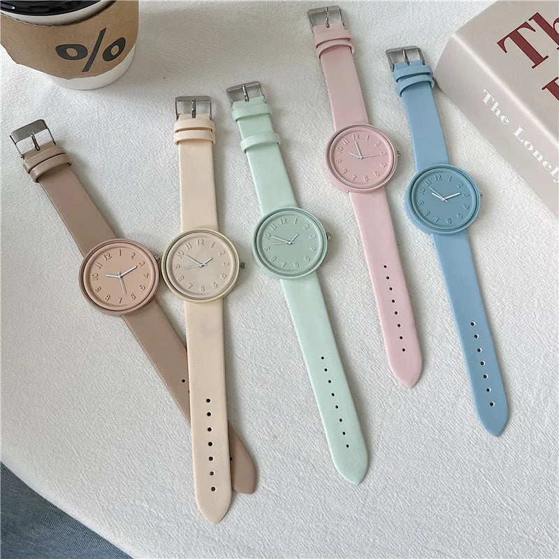 New Women's Quartz Watch Advanced Macaron Lollipop Temperament Simple Retro Sen Ladies Student Digital Watches Clock
