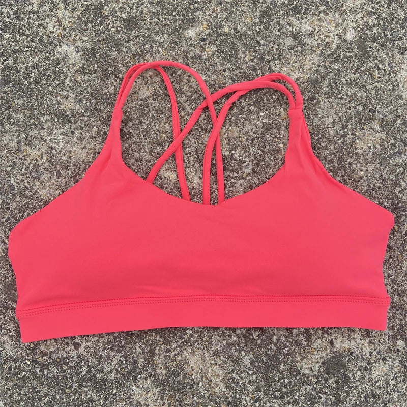 Women Cross Straps Sports Bra Gym Workout Crop Top Yoga Vest High Impact Fitness Bralette Push Up Running Tight Padded Underwear