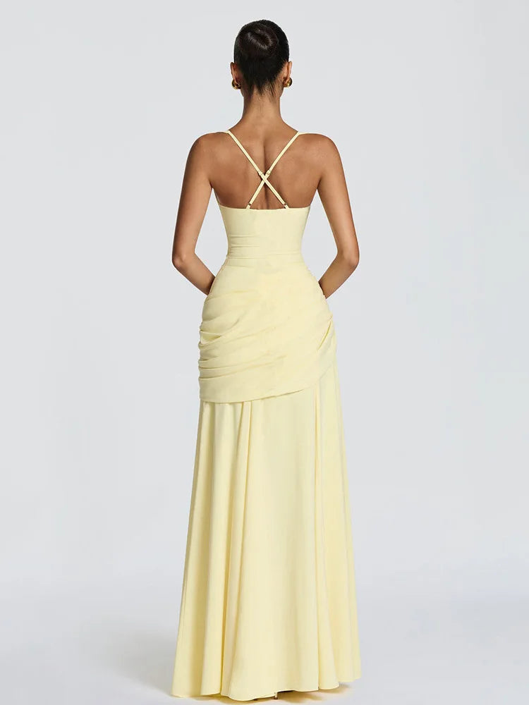 New Spaghetti Strap Sexy Prom Gowns Women's Sexy Backless Maxi Dress for Party Club Elegant Bodycon Ruched Long Dress Female 5