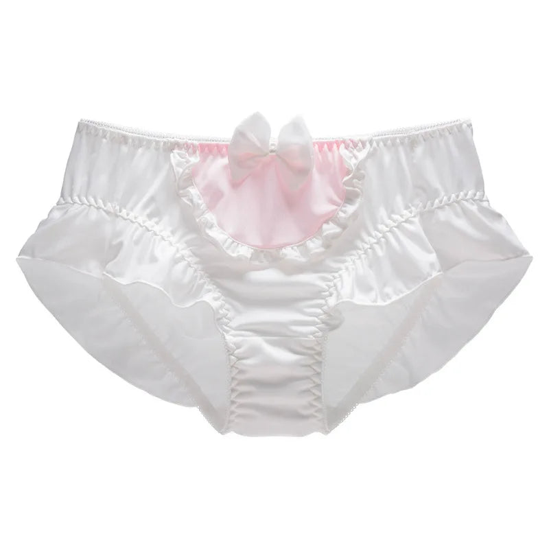 4XL Large Size Candy Color Milk Silk Bow Princess Lolita Cosplay Maid Underwear Cute Lovely Sweety High Stretch Panties Breifs