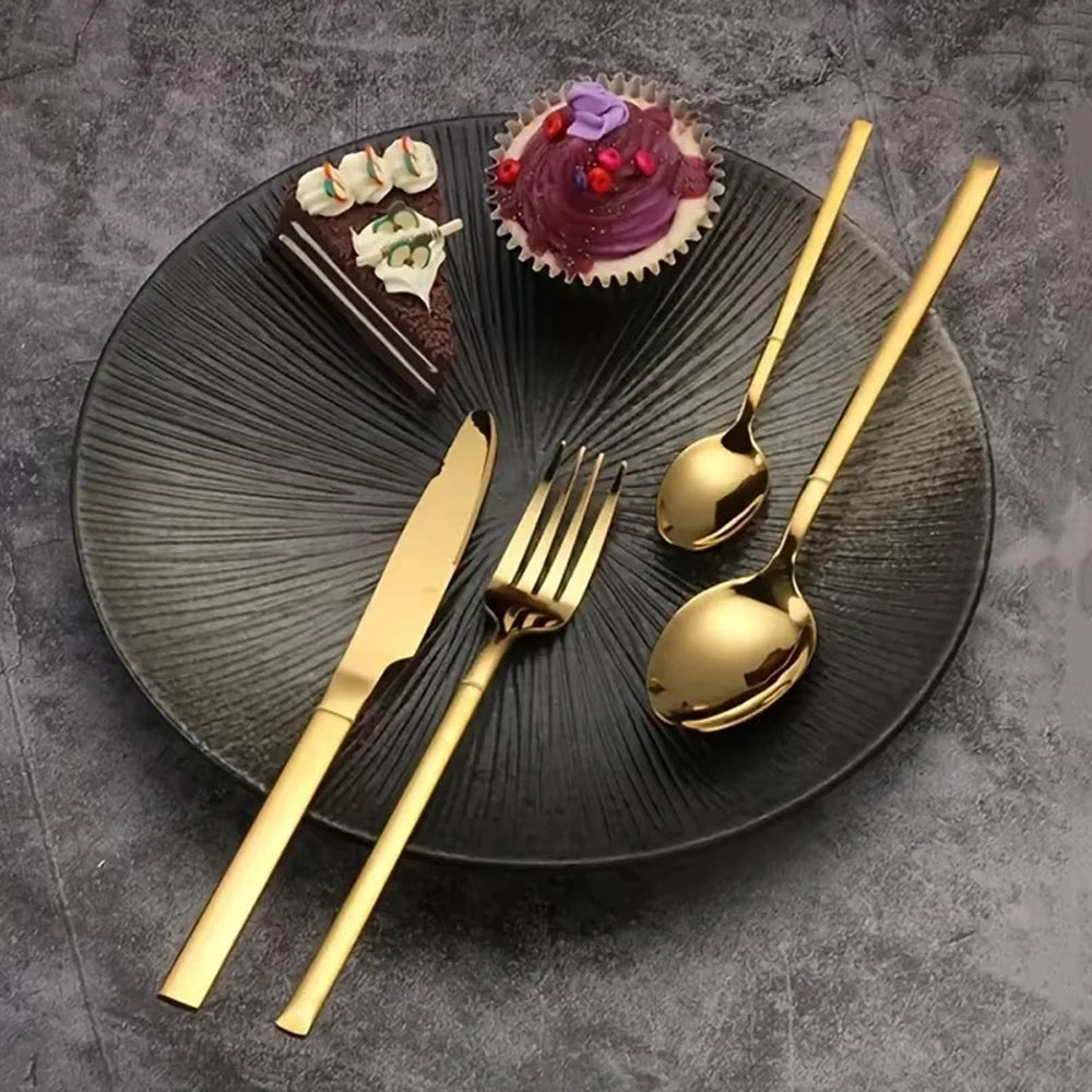 6/24/30PCS Gold Tableware Sets Stainless Steel Cutlery Knife Tea Fork Coffee Spoon Flatware Dishwasher Safe