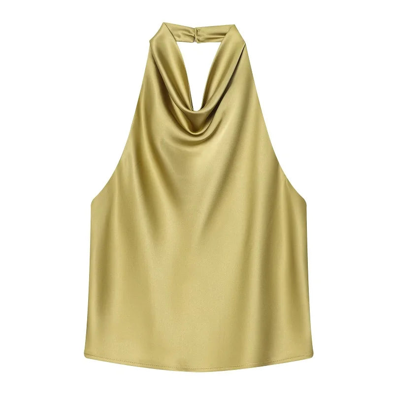MUJER Satin Halter Tops Woman 2026 Sexy Backless Tops for Women Camisole off Shoulder Summer Top Women Pink Black Top Female