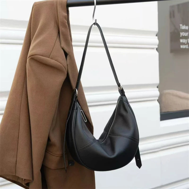 BURMINSA Slouchy Genuine Leather Hobo Bags For Women Luxury Cowhide Soft Crescent Shoulder Bag Crossbody Work Purses Handbags