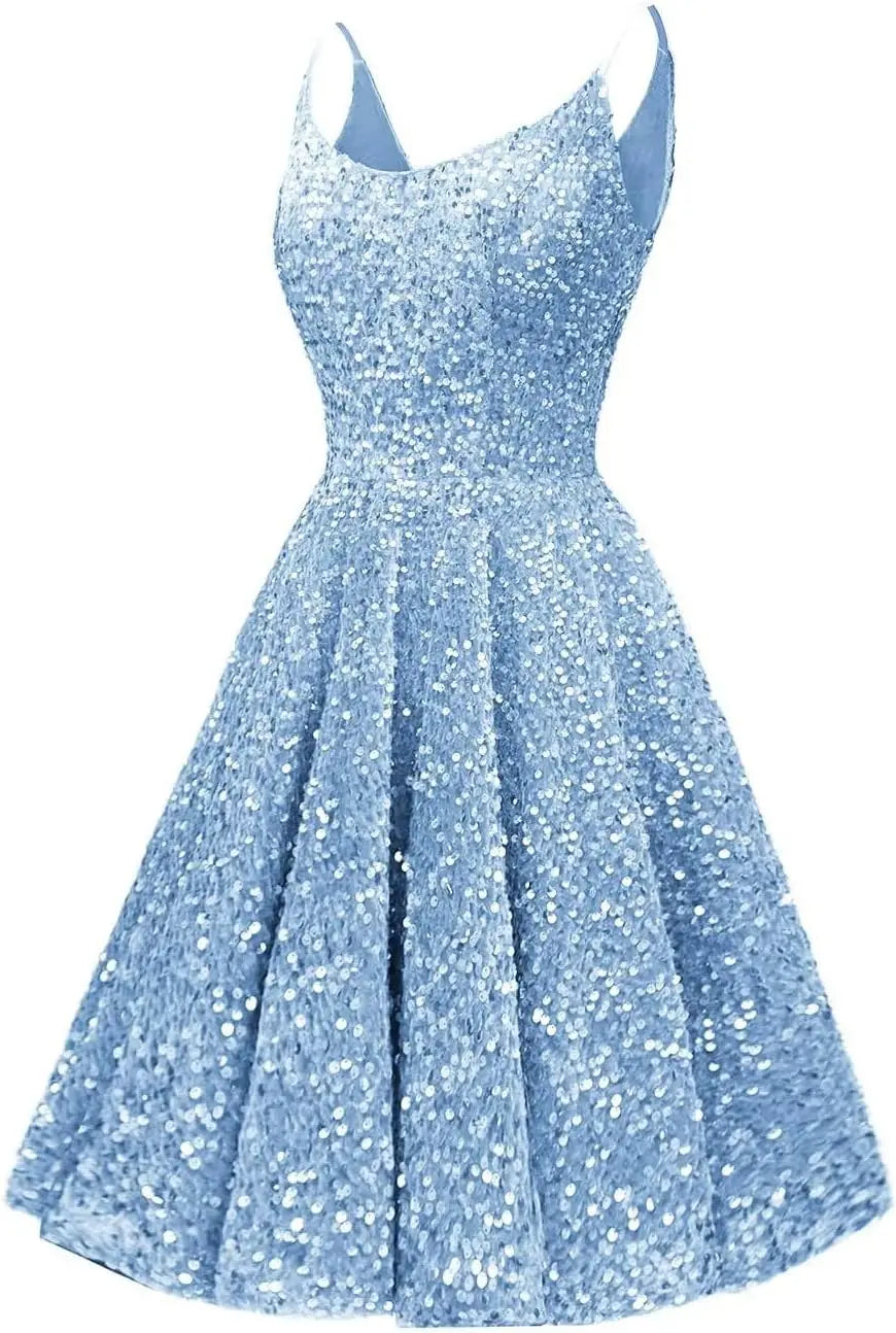 2026 Sequin Homecoming Dresses for Teens Sparkly Spaghetti Strap Short Prom Dress A-line Formal Cocktail Party Gowns
