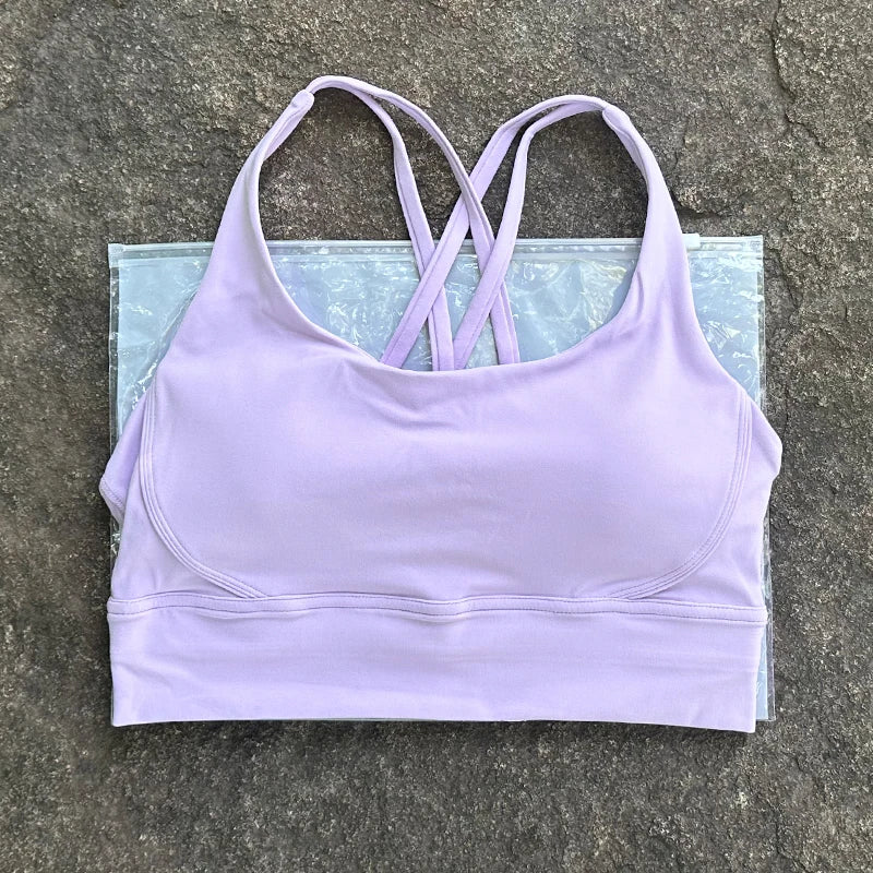 Women Sports Bra Sexy Criss Cross Straps Back High Support Impact Yoga Underwear Running Fitness Gym Padded Bralette