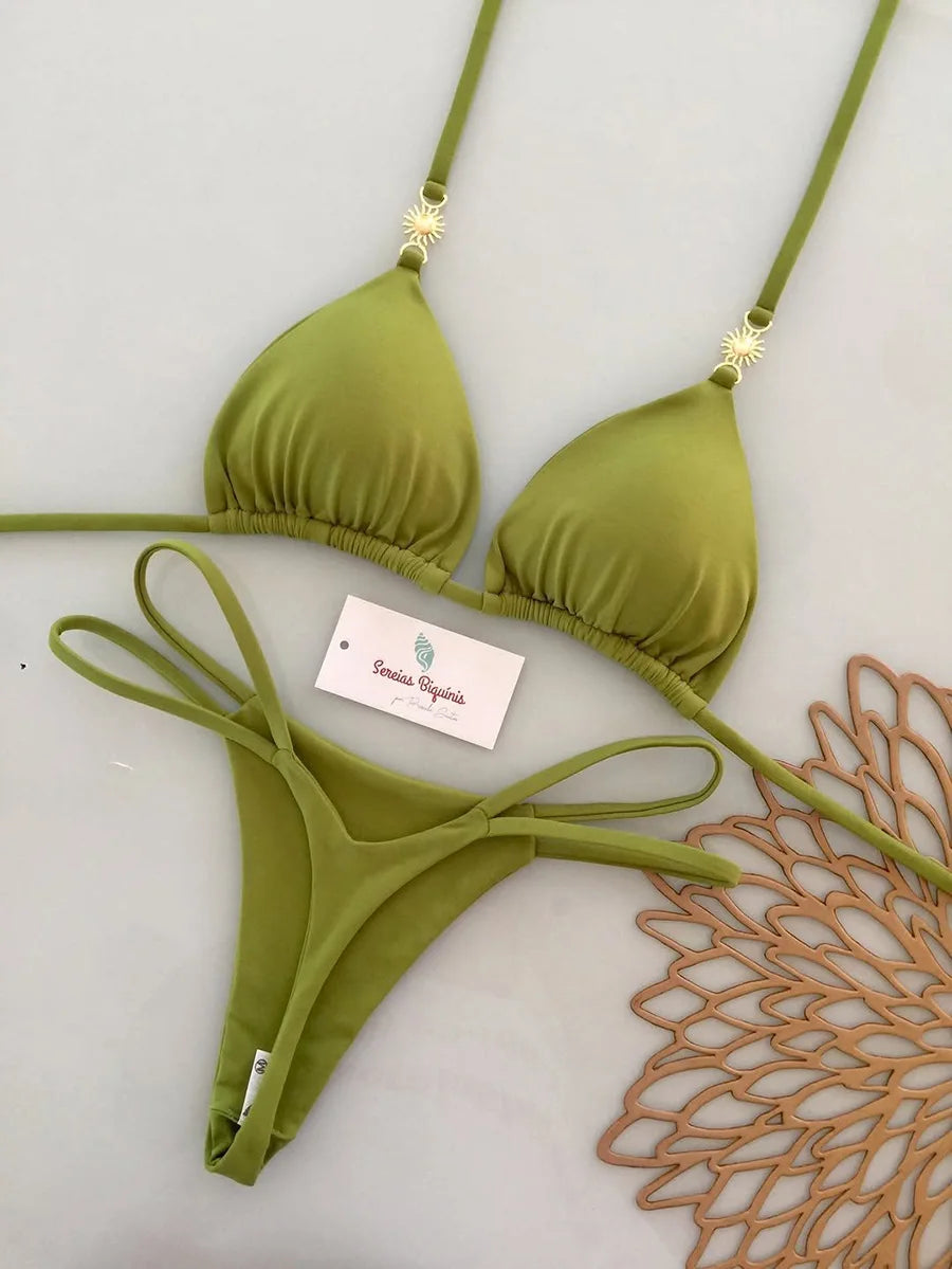 Micro Bikinis 2026 Push Up Women Swimsuit String Swimwear Brazilian Bikini Set Halter Biquini Floral Swimsuit Solid Beachwear
