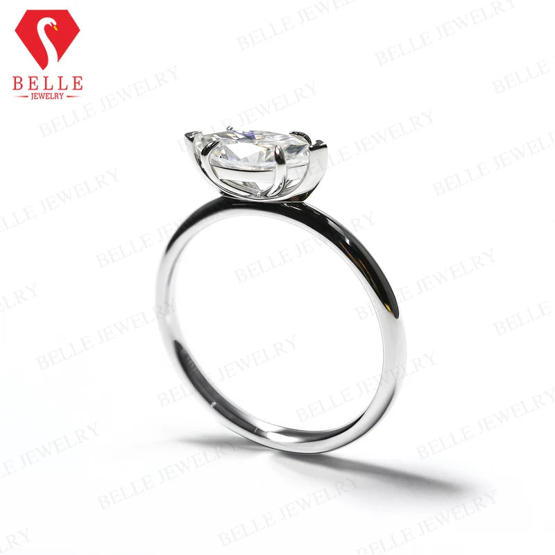 925 Sterling Silver Moissanite Custom Ring Marquise Six-Prongs Ring 1CT VVS1 D Color Luxury Jewelry For Women Wedding Party Gift