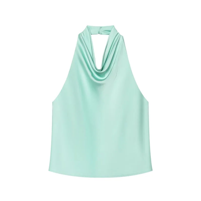 MUJER Satin Halter Tops Woman 2026 Sexy Backless Tops for Women Camisole off Shoulder Summer Top Women Pink Black Top Female