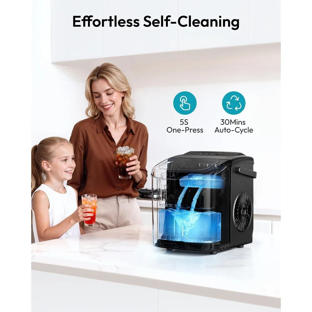 Countertop Ice Maker, 26.5lbs/Day, 9 Bullet Ice in 6 Mins, Auto-Cleaning, Portable with Handle, Black