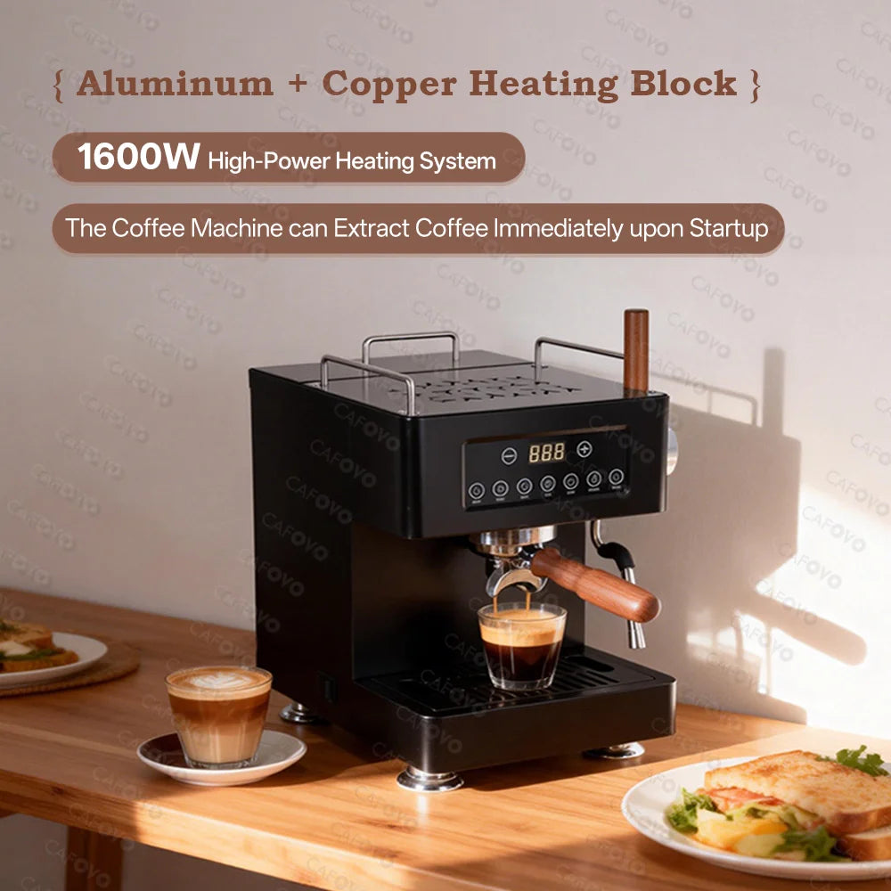CAFOVO E147 9Bar Semi-automatic Espresso Machine PID+NTC Double ULKA Pump Double Boiler Coffee Machine with OPV for Home Cafe