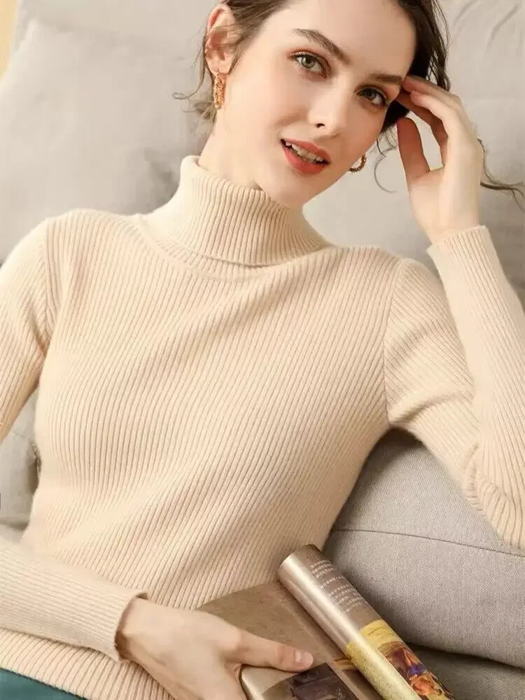 2026 Casual Slim Knitted Pullover Autumn Winter Thick Turtleneck Sweater Base Sweater Korean Style Simple Base Layer Warm Tops