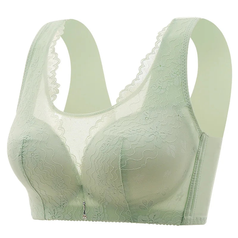 Gather Breathable Comfortable Breast-free Underwire Middle-aged Mom Bra With Large Size Front Buttons Nursing Underwear