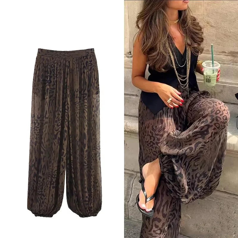 Casual Chic Lantern Pants Women Pant Vintage Animal Printed Translucent Pants Fashion 2026 Spring Streetwear Trousers