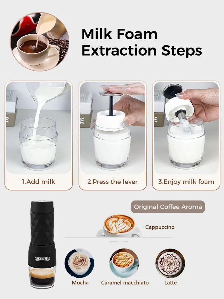 Cafelffe 3 In1 Portable Coffee Machine Hot/Cold Water Manual Espresso Maker For Capsule & Ground Hand Press Brewer hiking Travel 66