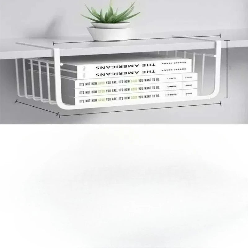 Under Shelf Storage Basket Home Multifunctional Iron Closet Desk Hanging Mesh Basket Kitchen Bathroom Save Space Storage Rack