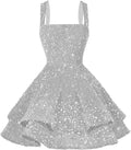 Short Scoop Neck Sequin Homecoming Dresses 2026 Sparkly Sweet 16 Photo Tiered Short Cocktail Party Gown Evening Gown Ball Gown
