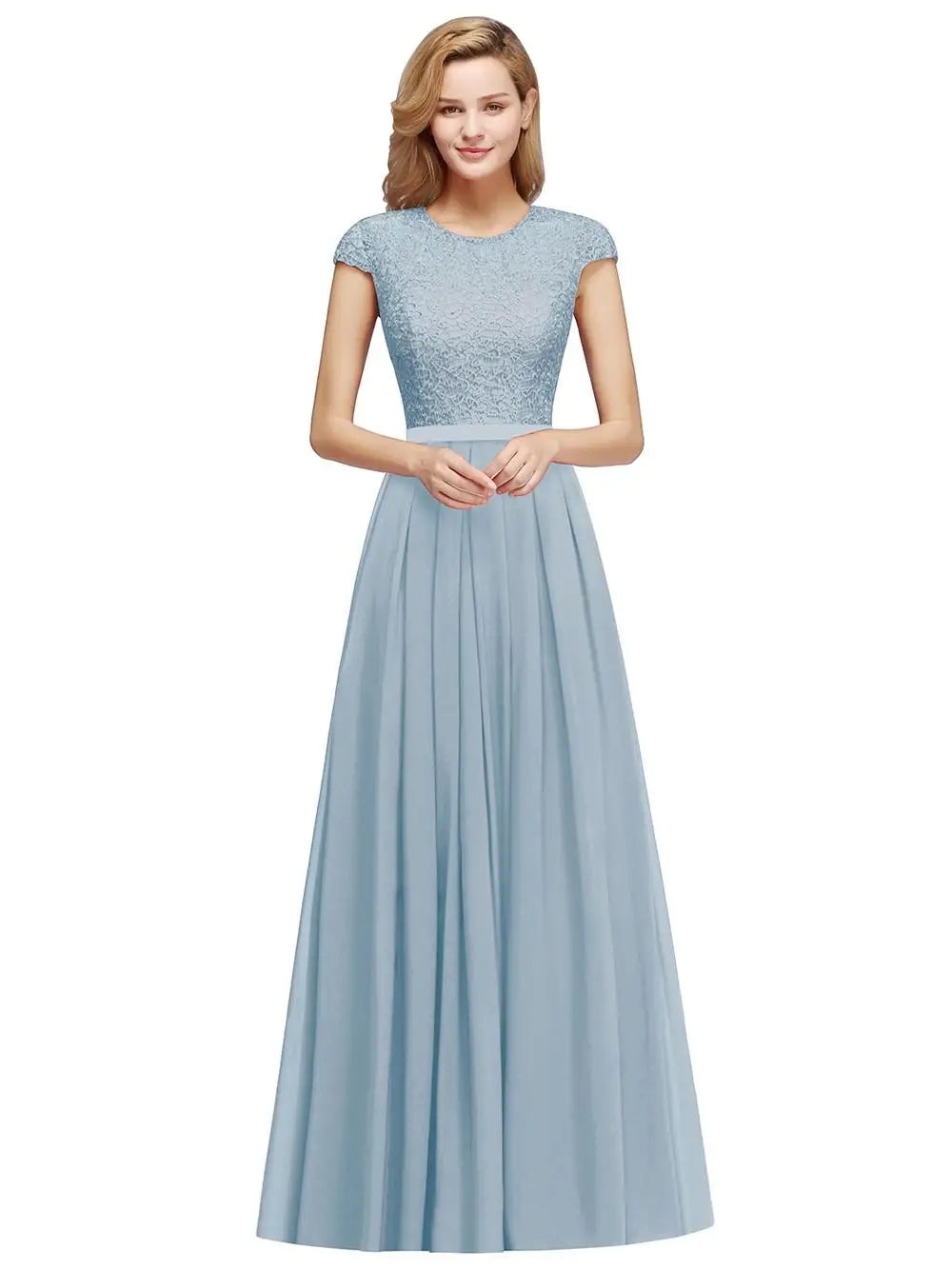 BABYONLINE Navy Blue Evening Dresses Elegant A Line Chiffon Lace Women Formal Wedding Guest Prom Party Gowns Robe De Soirée