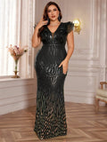 Plus Size Elegant Blue Evening Dress For Women Luxury Long Mermaid Formal Sequins Prom Wedding Party Cocktail Gowns