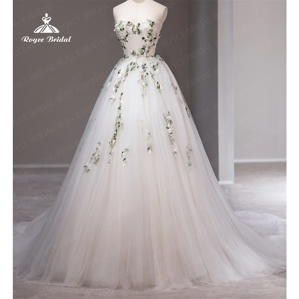 Roycebridal Strapless A Line Wedding Dress 2027 Court Train Organza with Embroidery Wedding Gown vestido de novia para boda novi
