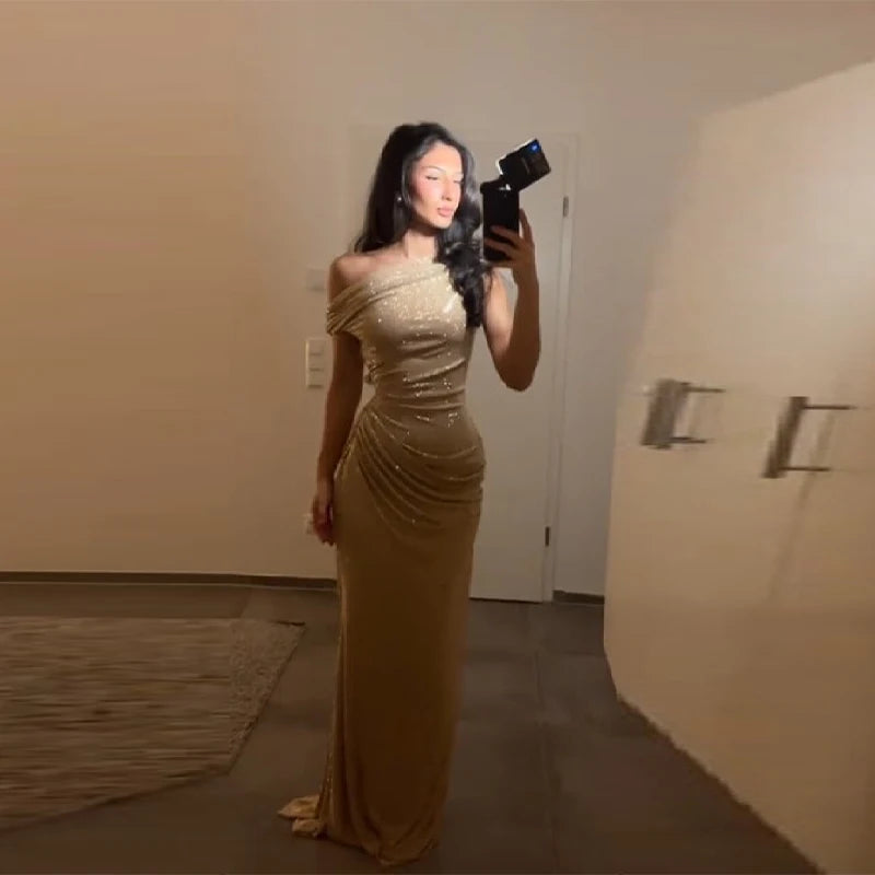 Elegant One Shoulder Sequins Party Dress Chic Sexy Backless Fold Design Slim Fit Female Long Gown 2026 NEW Party Evening Outfits 5