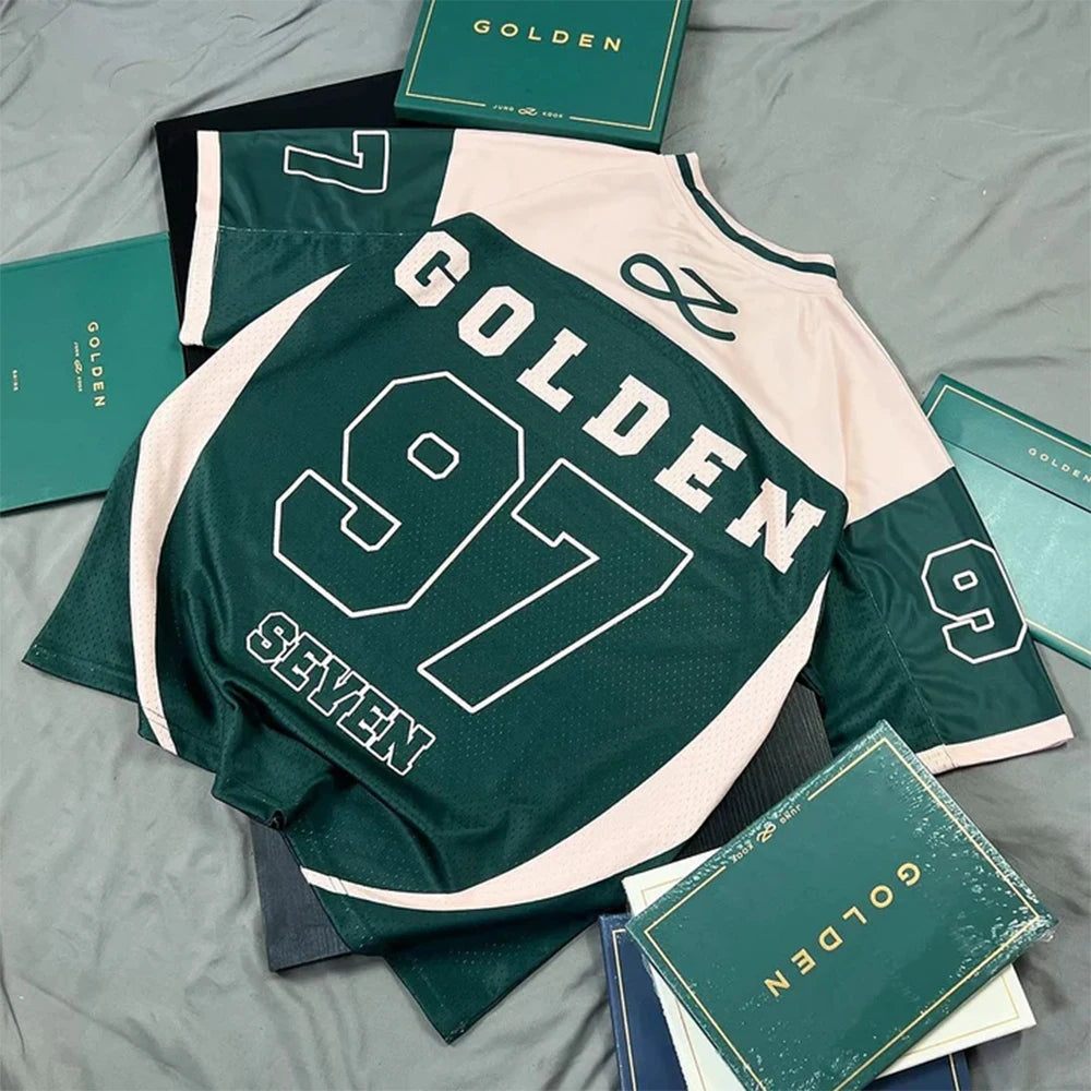 2026 New Women's Spring/Summer Y2K Fashion Casual Golden 97 Mesh Jersey Oversized Breathable Speed Drying Sports T-shirt