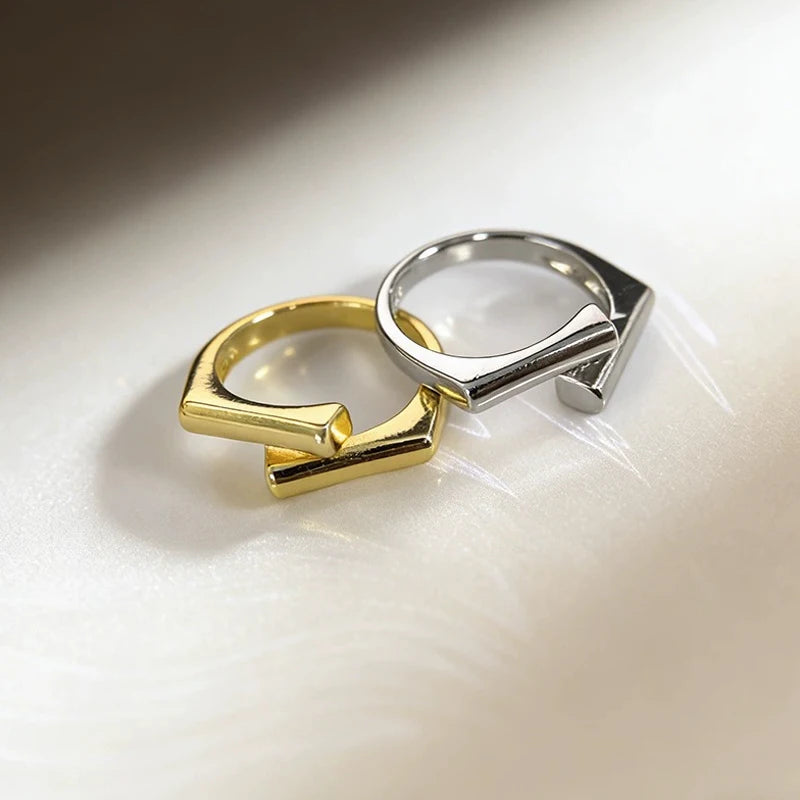 Silver Color Double Layer Geometric Ring Female Charm Fashion Simple Opening Light Luxury Handmade Jewelry Gift