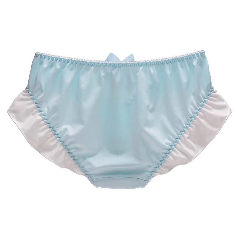 4XL Large Size Candy Color Milk Silk Bow Princess Lolita Cosplay Maid Underwear Cute Lovely Sweety High Stretch Panties Breifs