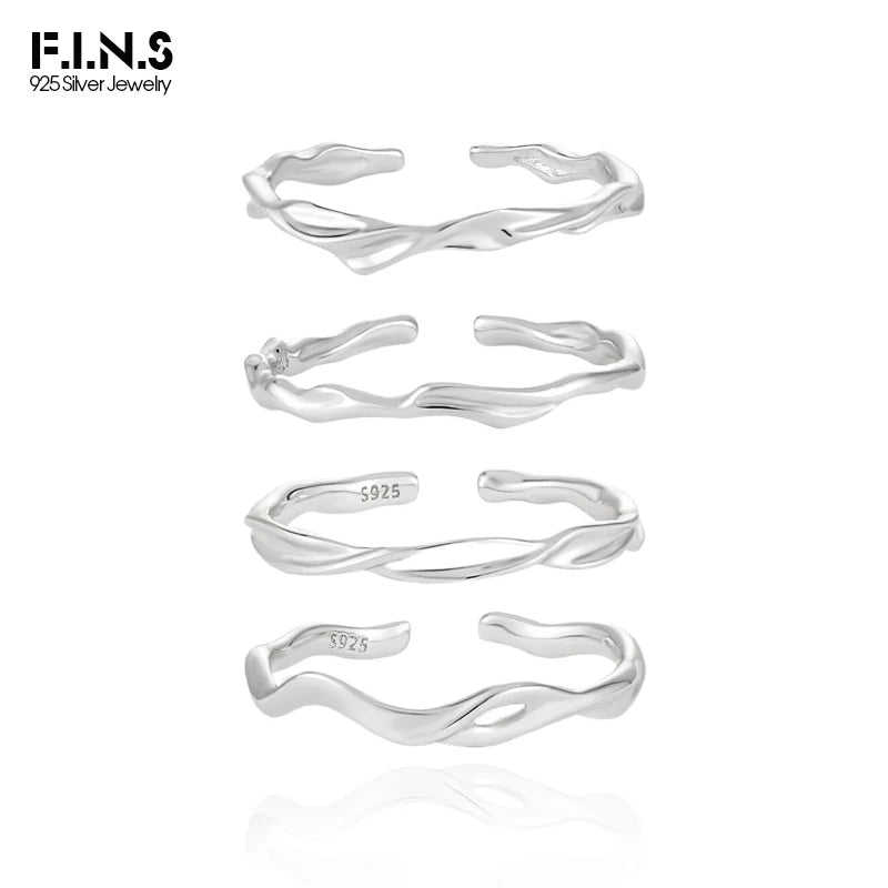F.I.N.S Stackable Irregular S925 Sterling Silver Thin Circle Open Rings Adjustable Simple Index Mid Finger Punk Fine Jewelry