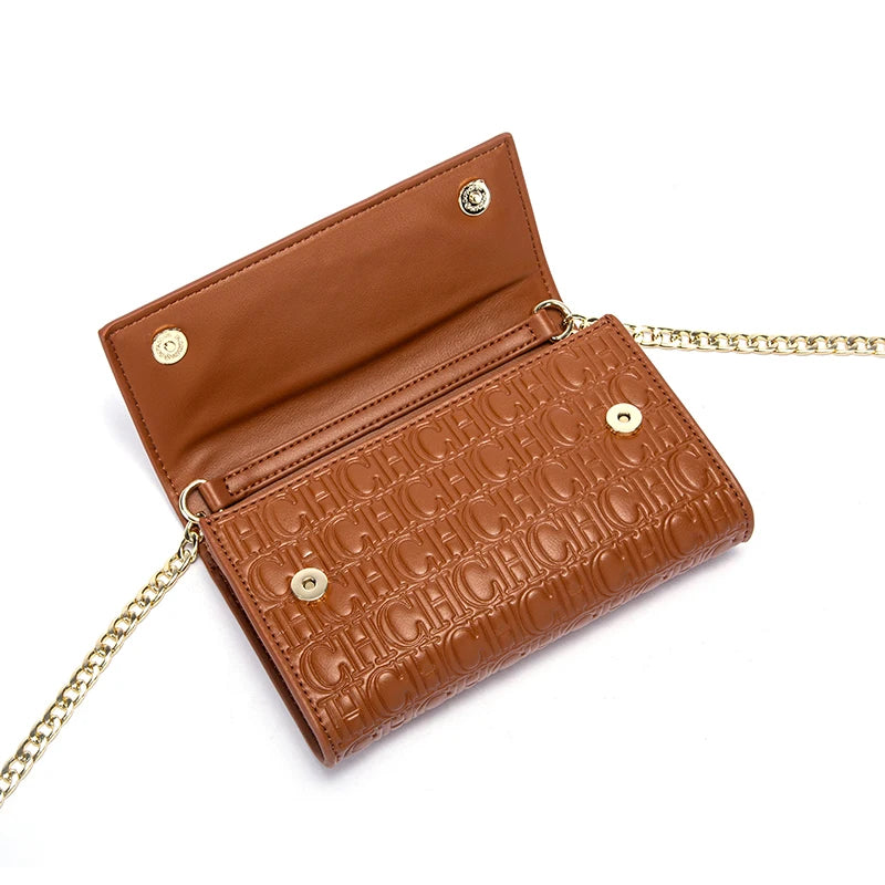 CHCH Women's Shoulder Bag New Magnetic Flip Chain Bag Brown Small Square Bag Wallet