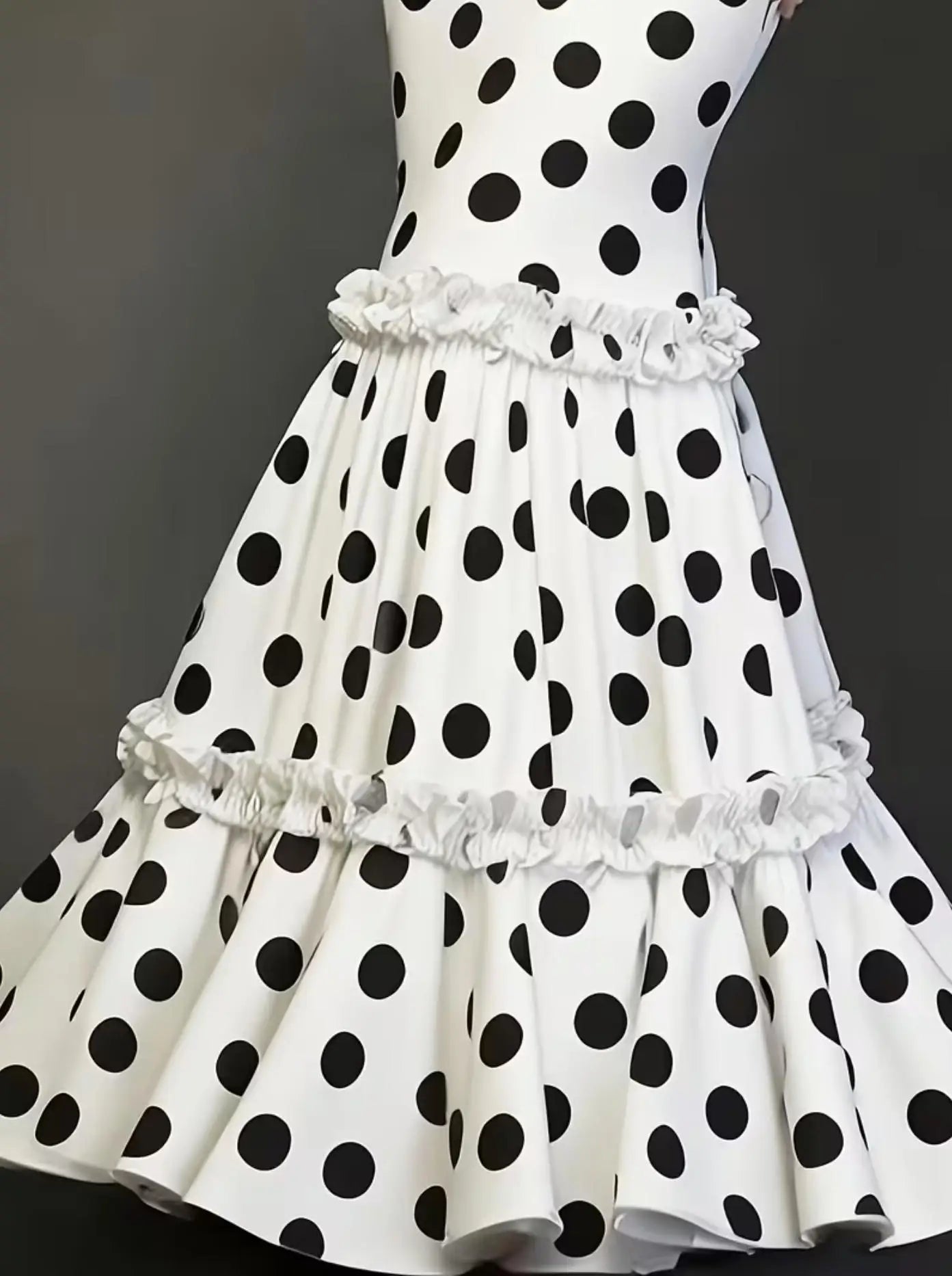 2026 Elegant Flare Sleeve Black and White Dot Party Dress Women Long Sleeve Fishtail Dress Long Evening Dress