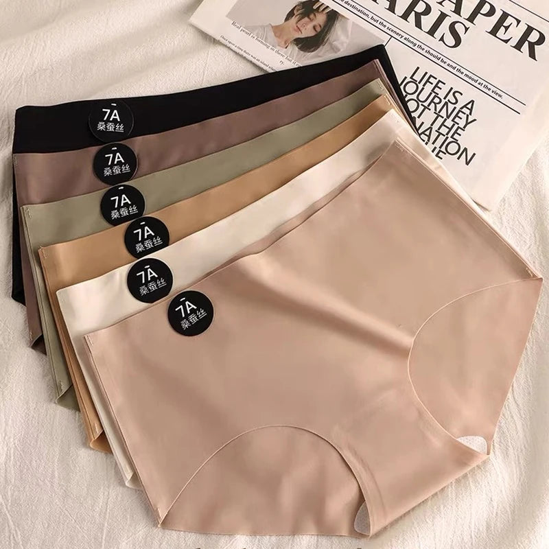 2Pcs/Set 7A Mulberry Silk Panties Ladies Underwear Cotton Crotch Panty Antibacterial Waist Seamless Breathable Japanese Briefs