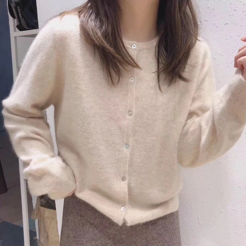 2026 Long Sleeve Vintage Y2k Tops Korean Knitted Cardigan Women's Autumn Winter Fashion O-Neck Versatile Slimming Basis Sweater
