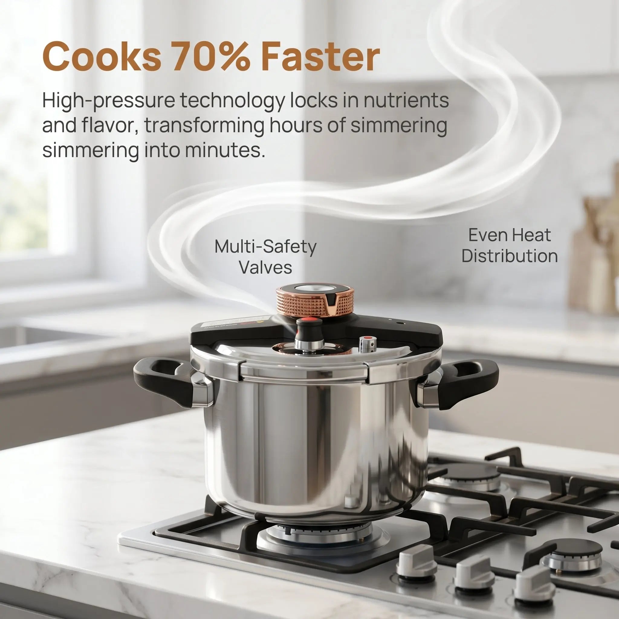 304 Stainless Steel Knob Pressure Cooker 4L-11L 80kPa High Pressure Fast Cooking Pot for Home Kitchen