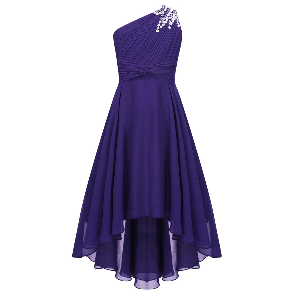 Summer Flower Girls Dress One-shoulder Wedding Party Dress First Communion Clothes Formal Occassion Bridesmaid Evening Prom Gown