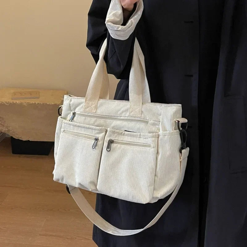 Casual Corduroy Messenger Bags Large Capacity Commuter Mummy Portable Shoulder Bag Multi Layers Camping Tote Bags