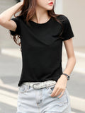 2026 Summer Short Sleeve O-Neck Cotton Pink T-Shirt Women Solid Color Elegant Tshirts Lady Slim Soft Casual Fashion Tops