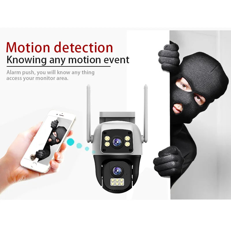 8MP 4G Sim Card Camera Dual Lens Dual Screen Wireless WiFi Outdoor Surveillance Cam Human Detect Security Protection PTZ IP Cam