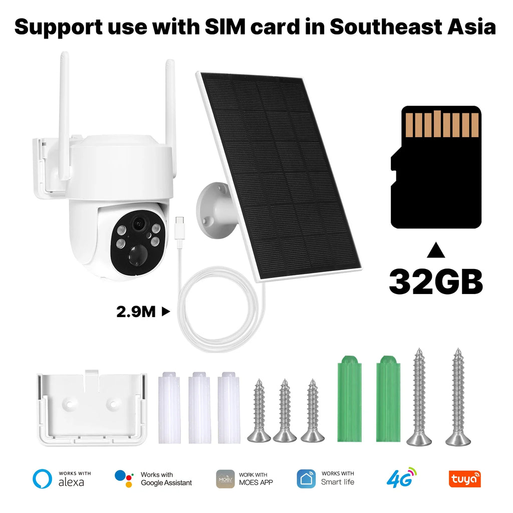 MOES Tuya 4G/WIFI 4MP Surveillance Smart Security Camera Solar Charging IP65 Waterproof Human Tracking Full Color Night Vision